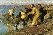 Peter Severin Kroyer fiskere traekker vod pa skagen nordstrand Spain oil painting artist
